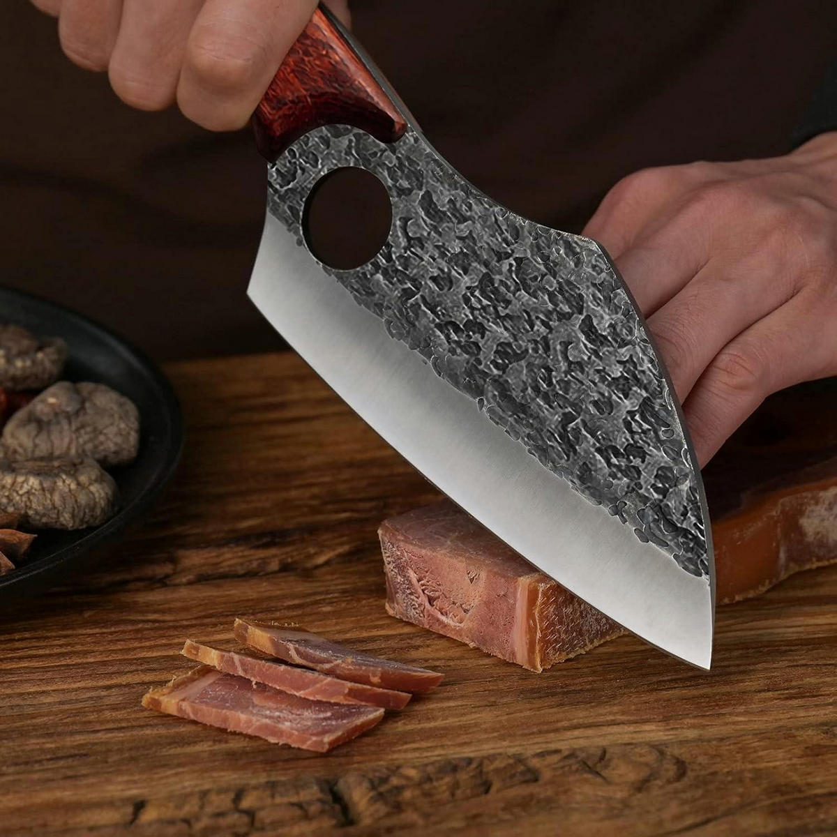 KÜCHENMESSER Universalmesser mit Holzgriff und Lederscheide - Silberfarben, Metall (27.4cm)