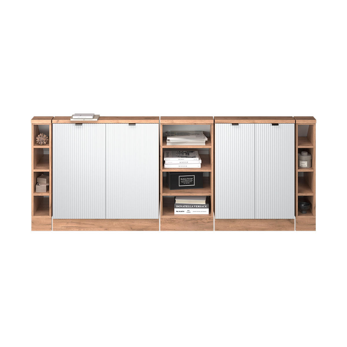 DACHSCHRÄGENSCHRANK-SET Rion Weiß Riffel 210 cm 5er Set - Weiß, Holzwerkstoff (210/81.6/46cm) - Vicco