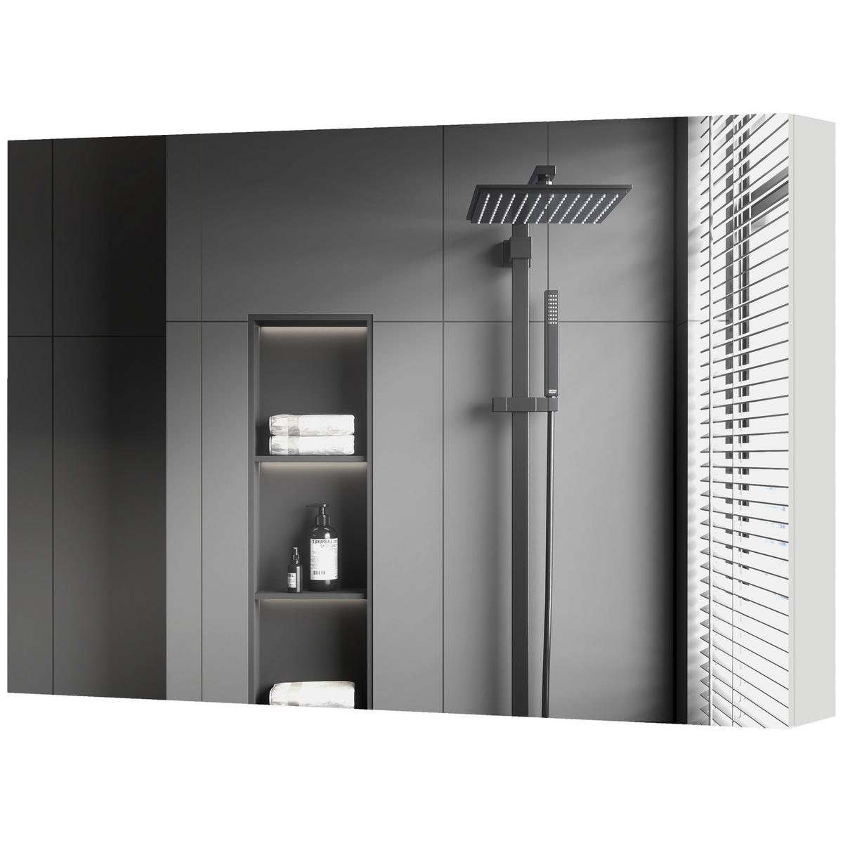 BADEZIMMER-WANDSCHRANK mit 3 Spiegeltüren und verstellbaren Holzregalböden, 90 x 13,5 x 60 cm ,Weiß - Weiß, Glas (90/60/13.5cm) - Vallsero