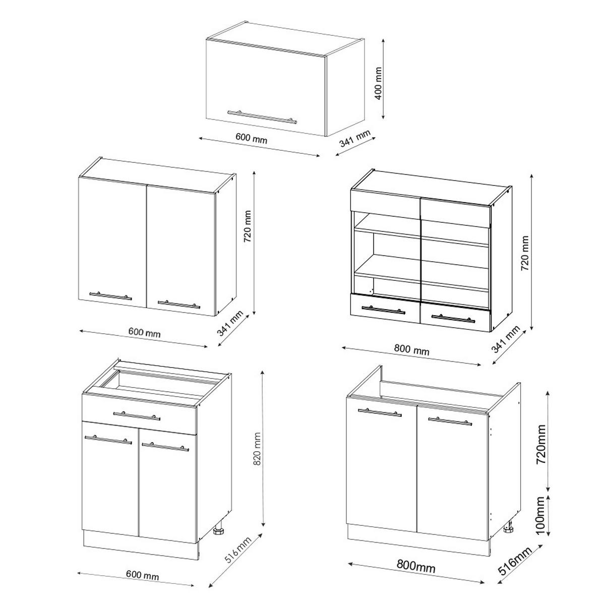 KÜCHENZEILE Fame-Line Bordeaux Hochglanz/Weiß 200 cm, AP Eiche - Bordeaux/Weiß, Holzwerkstoff (200/81.6/60cm) - Vicco