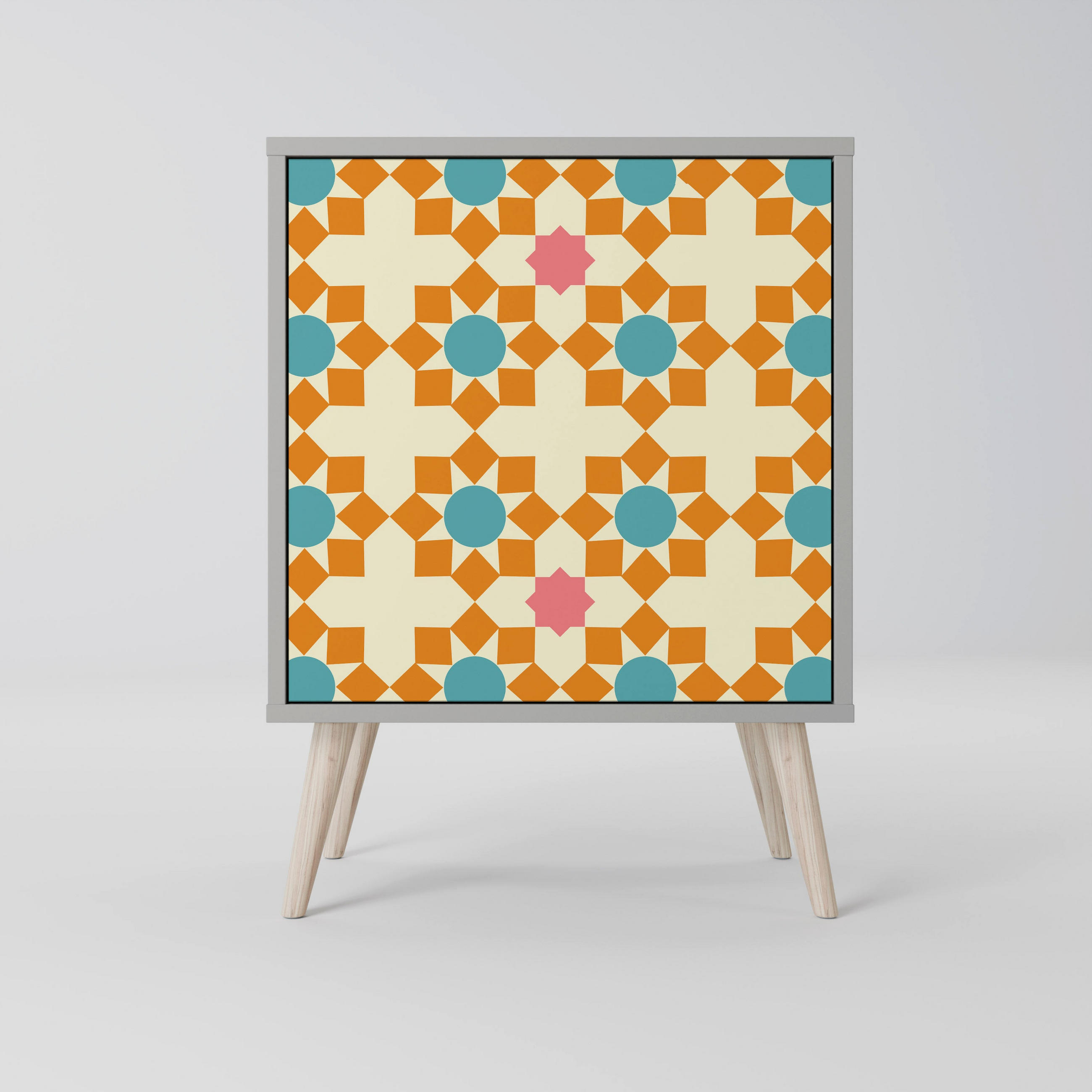 SIDEBOARD FLORAL DECOR, Grau, 57,5x42x77,5 cm, Schräge Buchenholzfüße - Buchefarben/Multicolor, Holzwerkstoff/Buchenholz (57.5/77.5/42cm) - SpaceRebels