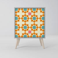 SIDEBOARD FLORAL DECOR, Grau, 57,5x42x77,5 cm, Schräge Buchenholzfüße - Buchefarben/Multicolor, Holzwerkstoff/Buchenholz (57.5/77.5/42cm) - SpaceRebels