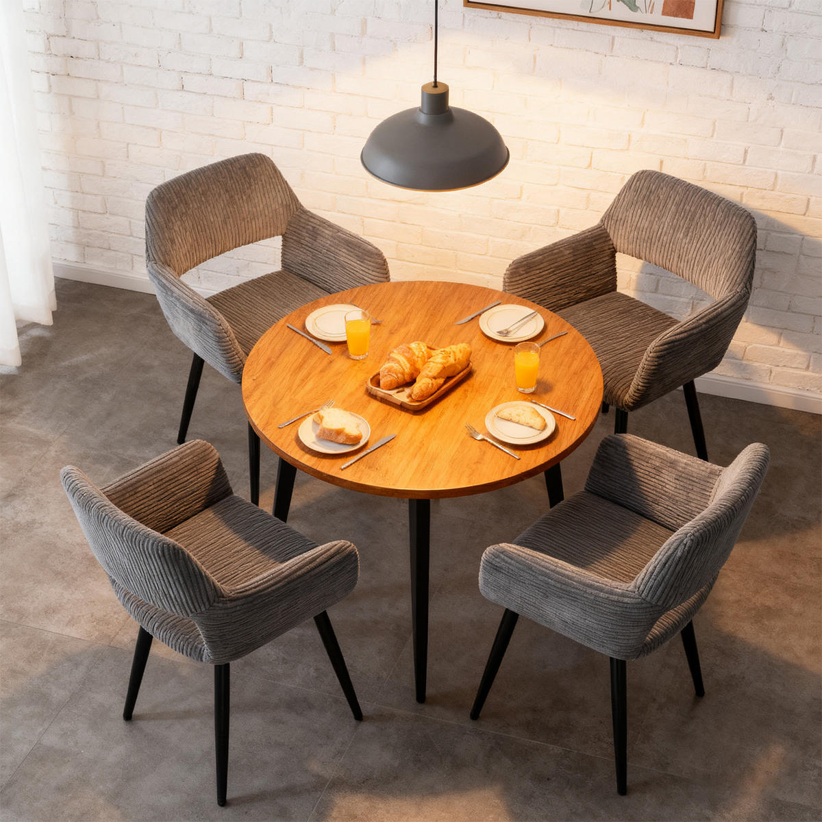 ESSZIMMERSTÜHLE 4er-Set, gepolstert, Cordbezug, Metallbeine, Grau - Grau, Textil/Metall (56/78/56cm) - Meubles Cosy