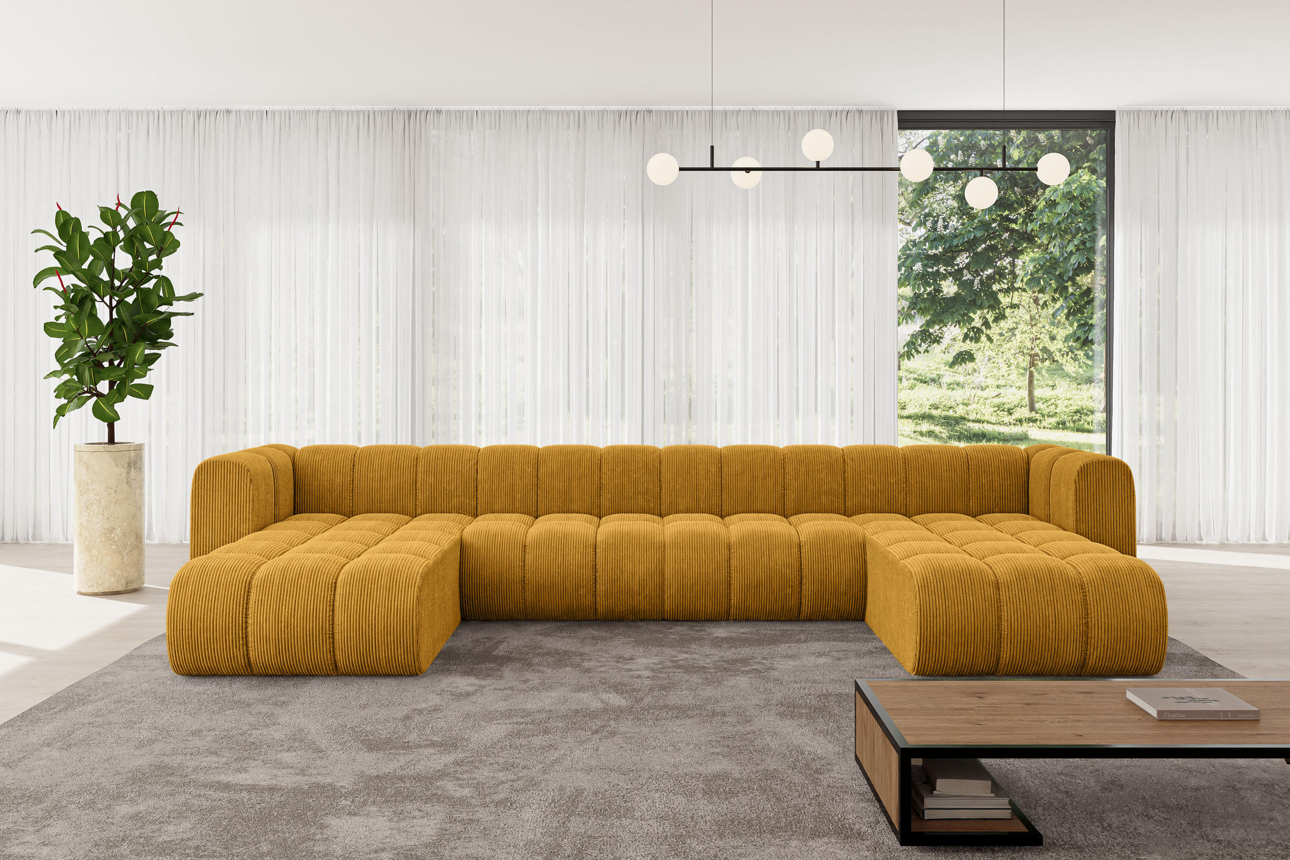 WOHNLANDSCHAFT modulares Sofa Joren-U2 - 410x177x70 cm Senfgelb - Currygelb, Holzwerkstoff/Textil (410/70/177cm) - ALTDECOR