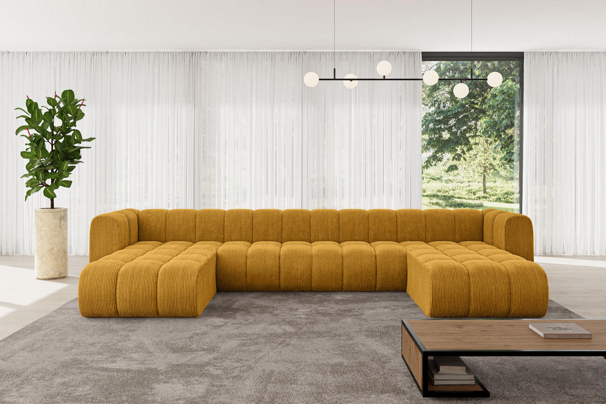 WOHNLANDSCHAFT modulares Sofa Joren-U2 - 410x177x70 cm Senfgelb - Currygelb, Holzwerkstoff/Textil (410/70/177cm) - ALTDECOR