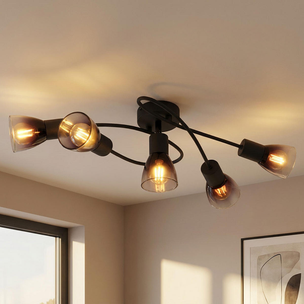 DECKENLEUCHTE Metall Schwarz, Glas Rauchfarben, L 58 cm - Schwarz, Glas (58/24/16.5cm) - Globo Lighting