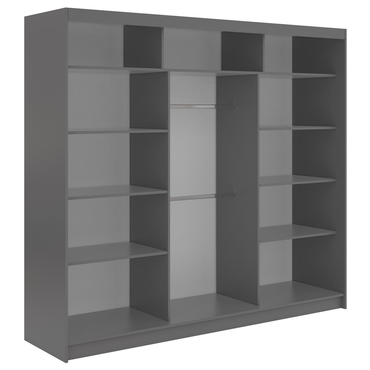 SCHWEBETÜRENSCHRANK 240 - VERONA - Grau mit Spiegel - Alufarben/Grau, Holzwerkstoff/Metall (240/216/61cm) - MKS
