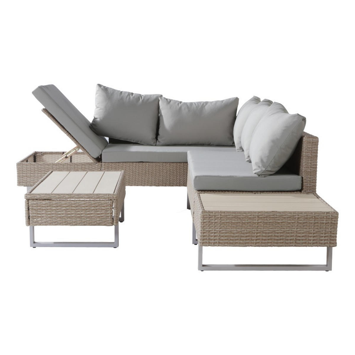 LOUNGEGARNITUR für 4-5 Personen mit Ecksofa，Farbe Khaki - Cappuccino, Textil - KOMHTOM