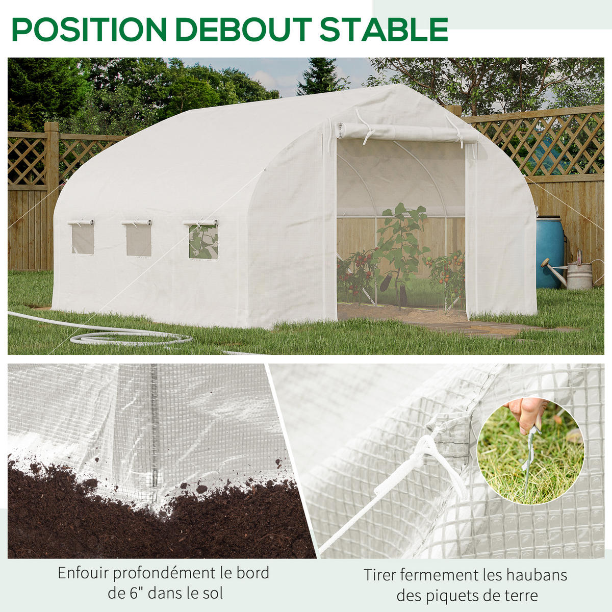 GEWÄCHSHAUS DE-11988 10,4 m² mit Tür & 7 Fenstern Weiß - Weiß, Kunststoff (300/200/347cm) - ComfortXL