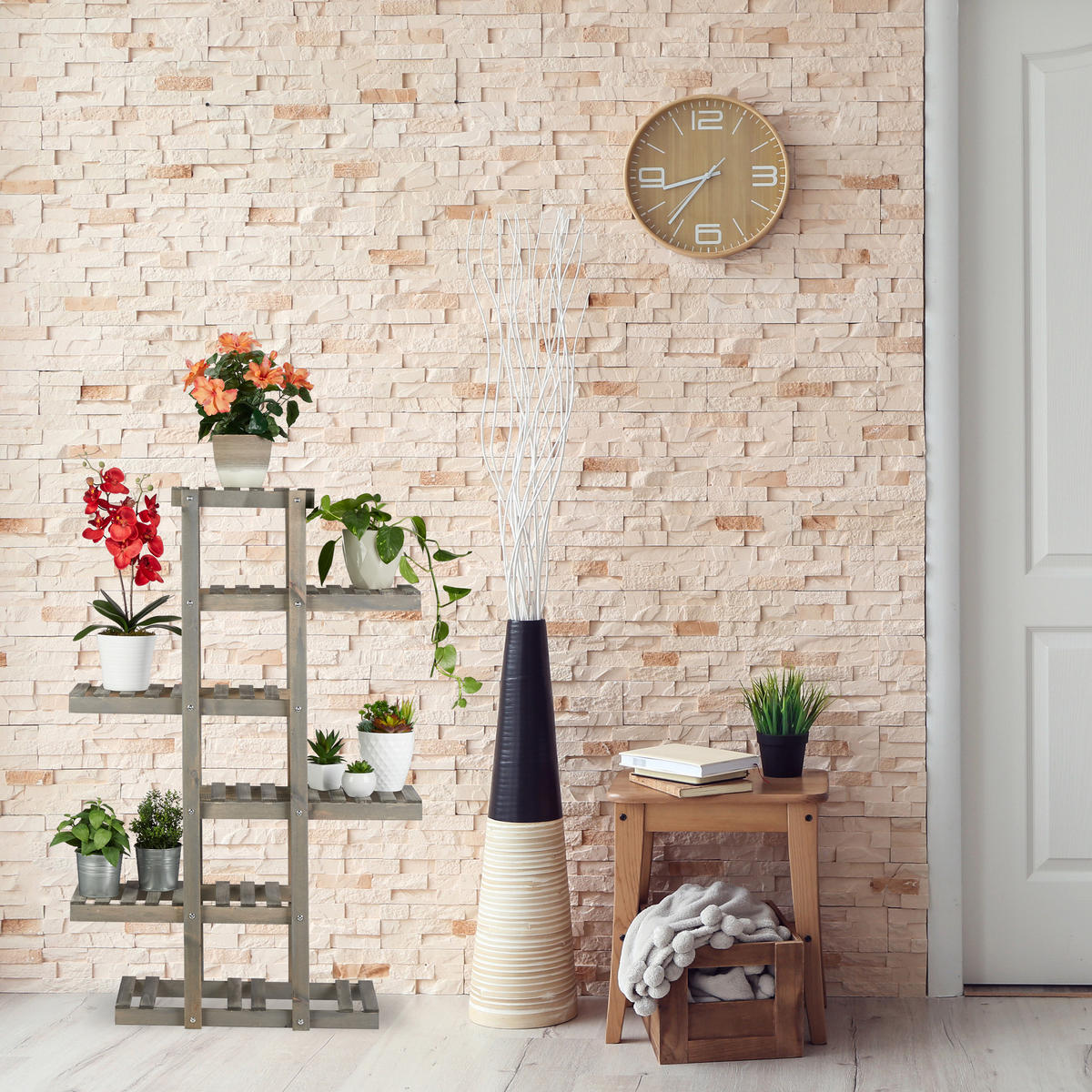 BLUMENREGAL - Grau, Holz (81/125/25cm) - Relaxdays