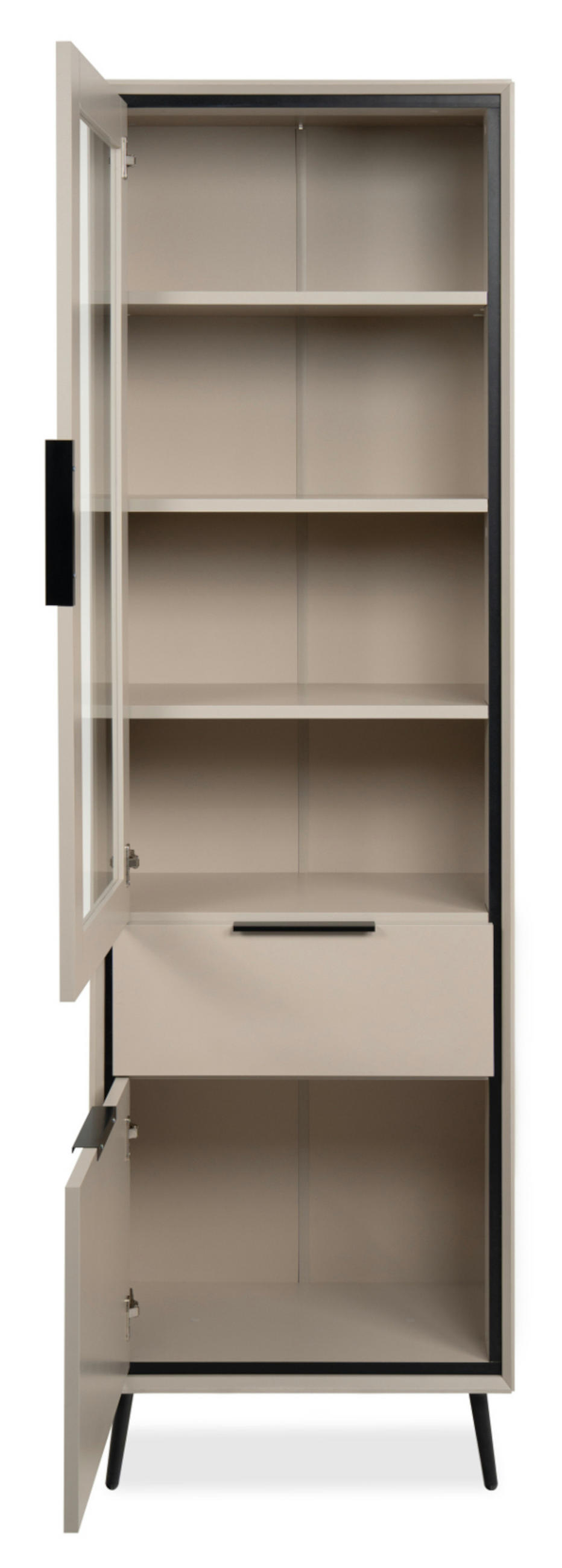 VITRINE sand, schwarz 60 cm, Vitrinenschrank mit Soft-Close-Funktion - Sandfarben/Schwarz, Glas/Holzwerkstoff (60/200/38cm) - Furn.Design