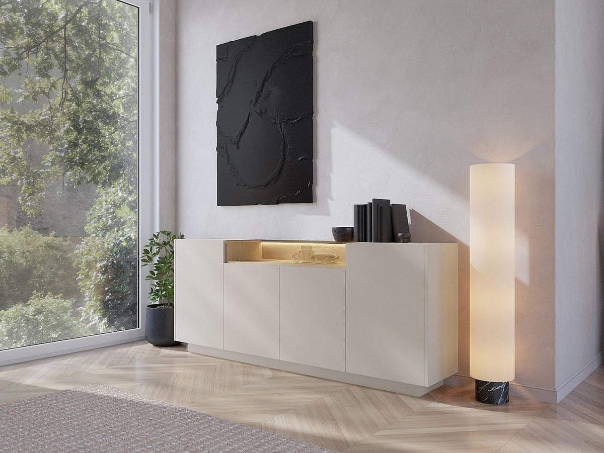 SIDEBOARD - 203 cm x 39.5 cm - glas - beige, naturfarben hell Alivento - Beige/Naturfarben, Glas/Holz (203/83/39.5cm) - Vente-Unique