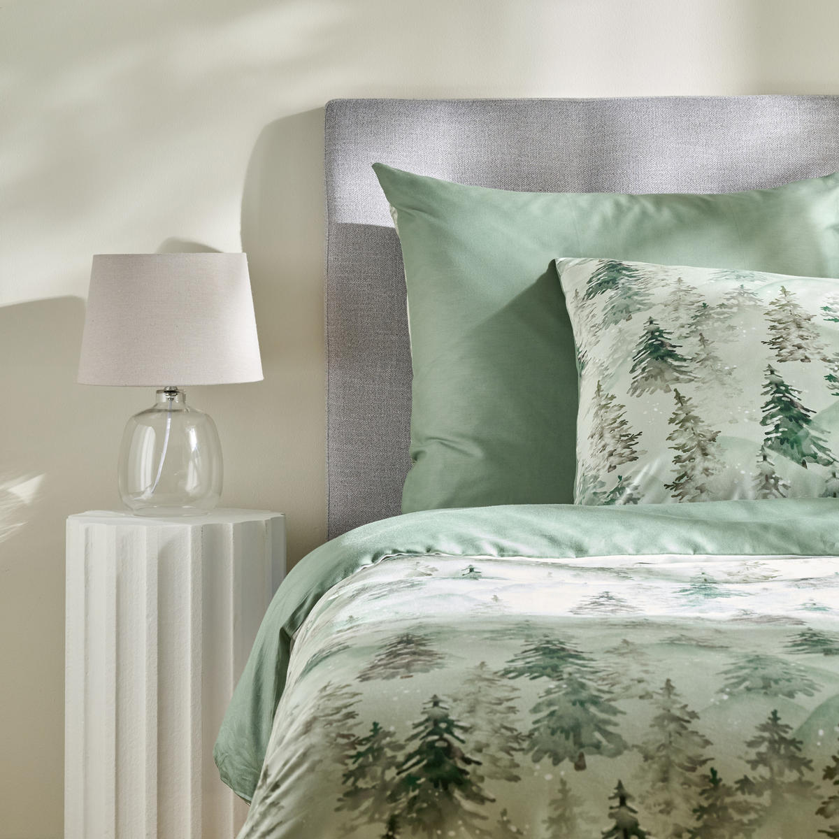 BETTWÄSCHE Satin PINARTE, 160x200 cm, Salbeigrün, Winter Weihnachten Bettbezug, Weihnachtsdeko, Christmas, Weihnachtsmotiv - Salbeigrün, Textil (160/200cm) - home&you