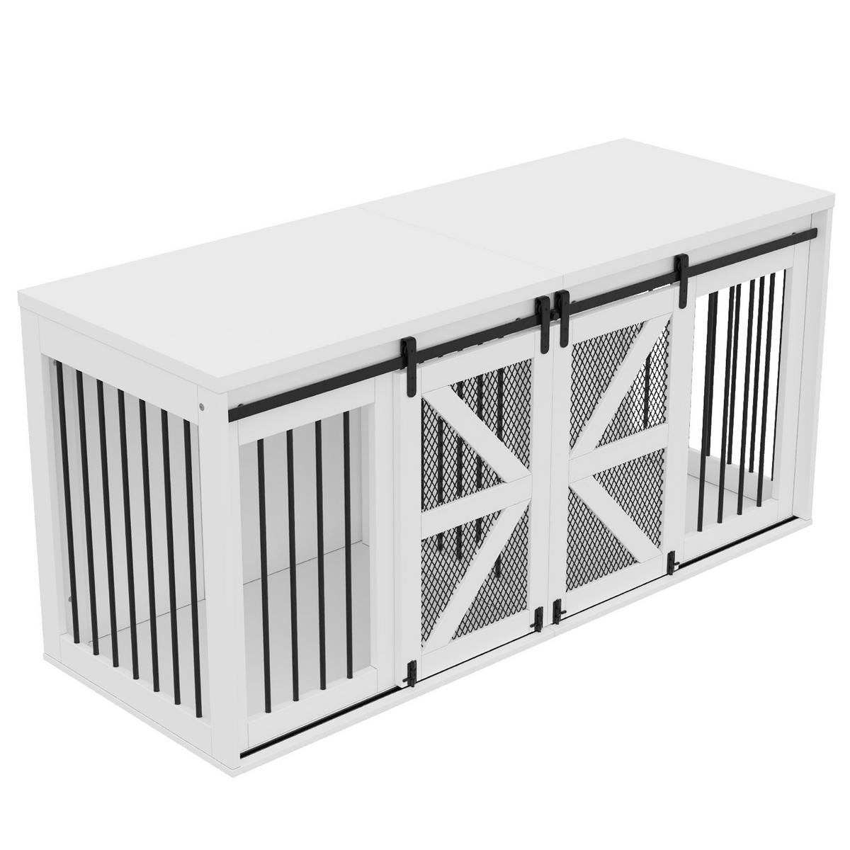 SIDEBOARD Weiß 160×60×75 cm aus MDF und Metall mit Schiebetüren und fester mittlerer Trennwand - Weiß, Holzwerkstoff (160/75/60cm) - Luhomfu
