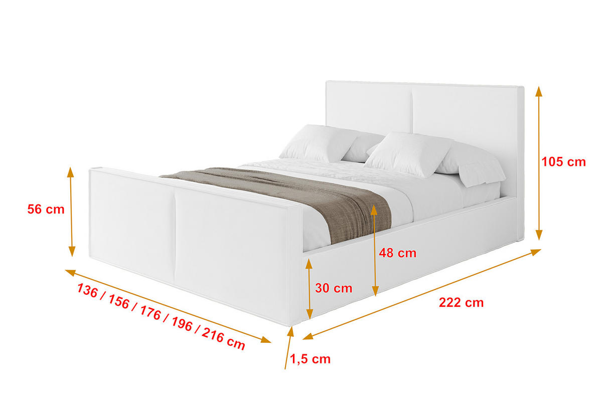 POLSTERBETT mit Bettkasten, Fußteil und Lattenrost, Boxbett ohne Matratze - EMMI-Z 180x200 Weiß Kunstleder - Weiß Hochglanz, Holzwerkstoff/Textil (180/200cm) - ALTDECOR