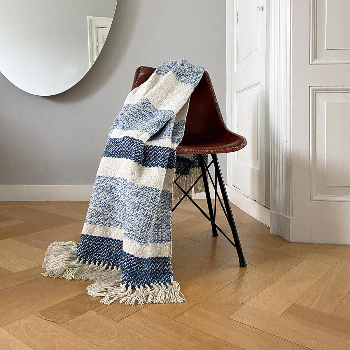 DECKE Berber Körnig Blau - Blau/Weiß, Textil (125/150cm) - Malagoon