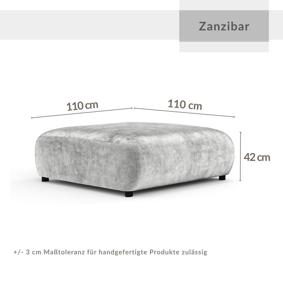 POUF L Zanzibar Grau Chenille - Schwarz/Grau, Holz/Holzwerkstoff (110/37/110cm) - Maison de Reve