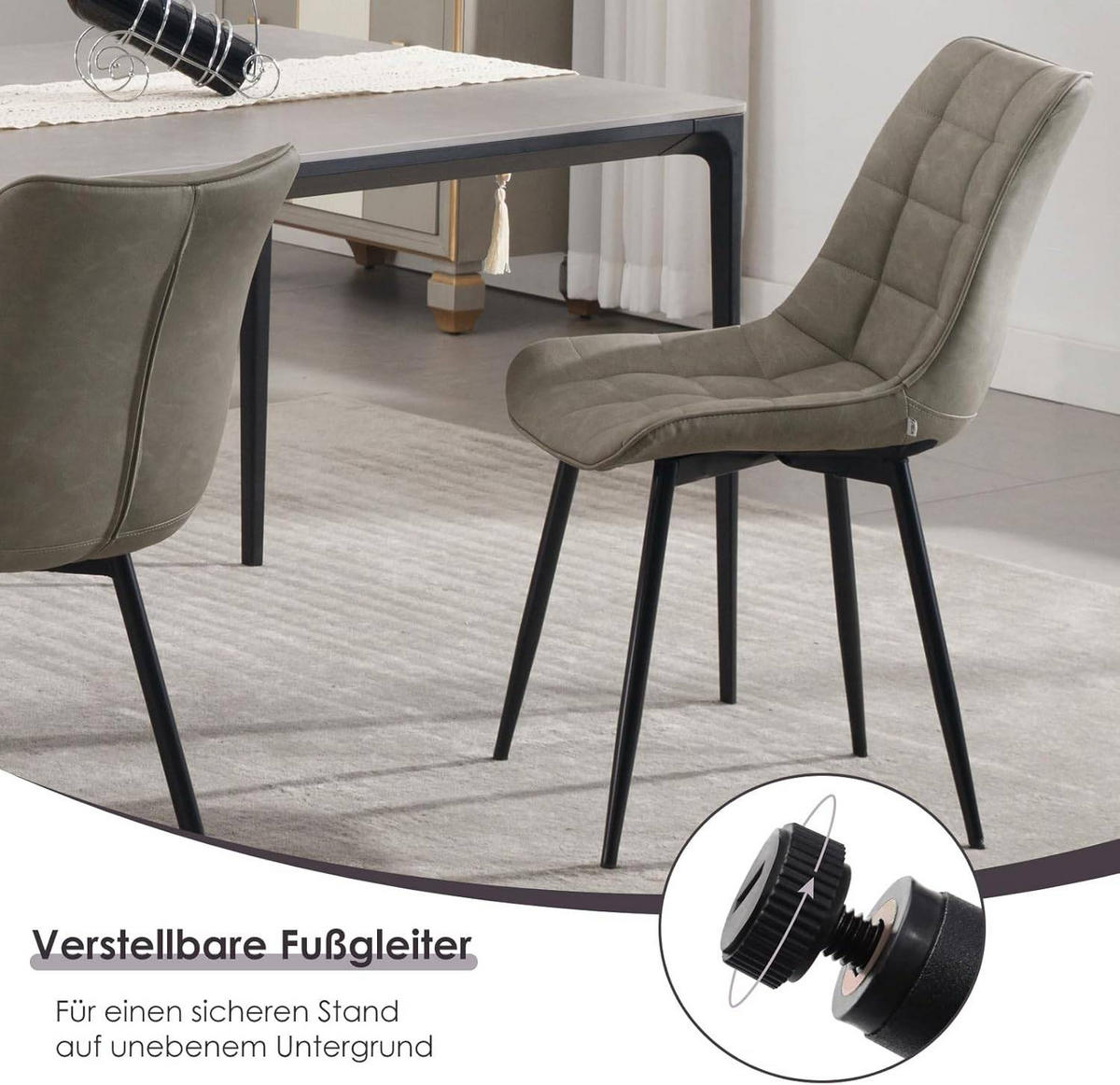 ESSZIMMERSTUHL 2er Set, Sitzfläche aus Kunstleder - Dunkelgrau/Schwarz, Metall (46.5/85.5/46cm) - Woltu