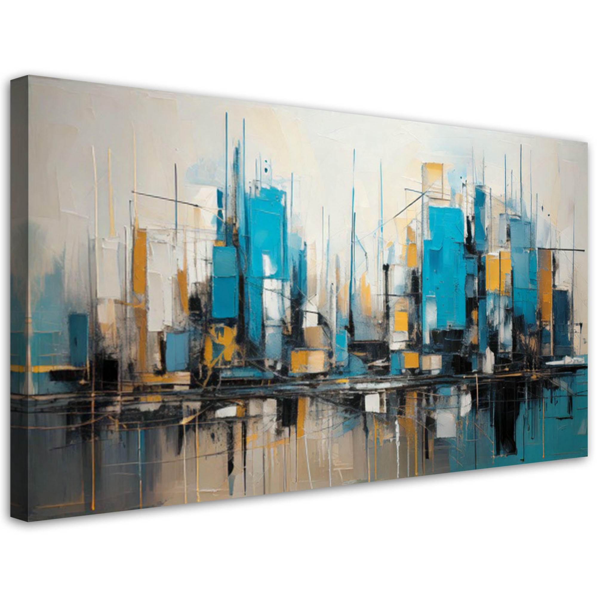 LEINWANDBILD Gebäude und Wolkenkratzer Abstraktion 120x60cm - Blau, Textil (120/60cm) - Feeby