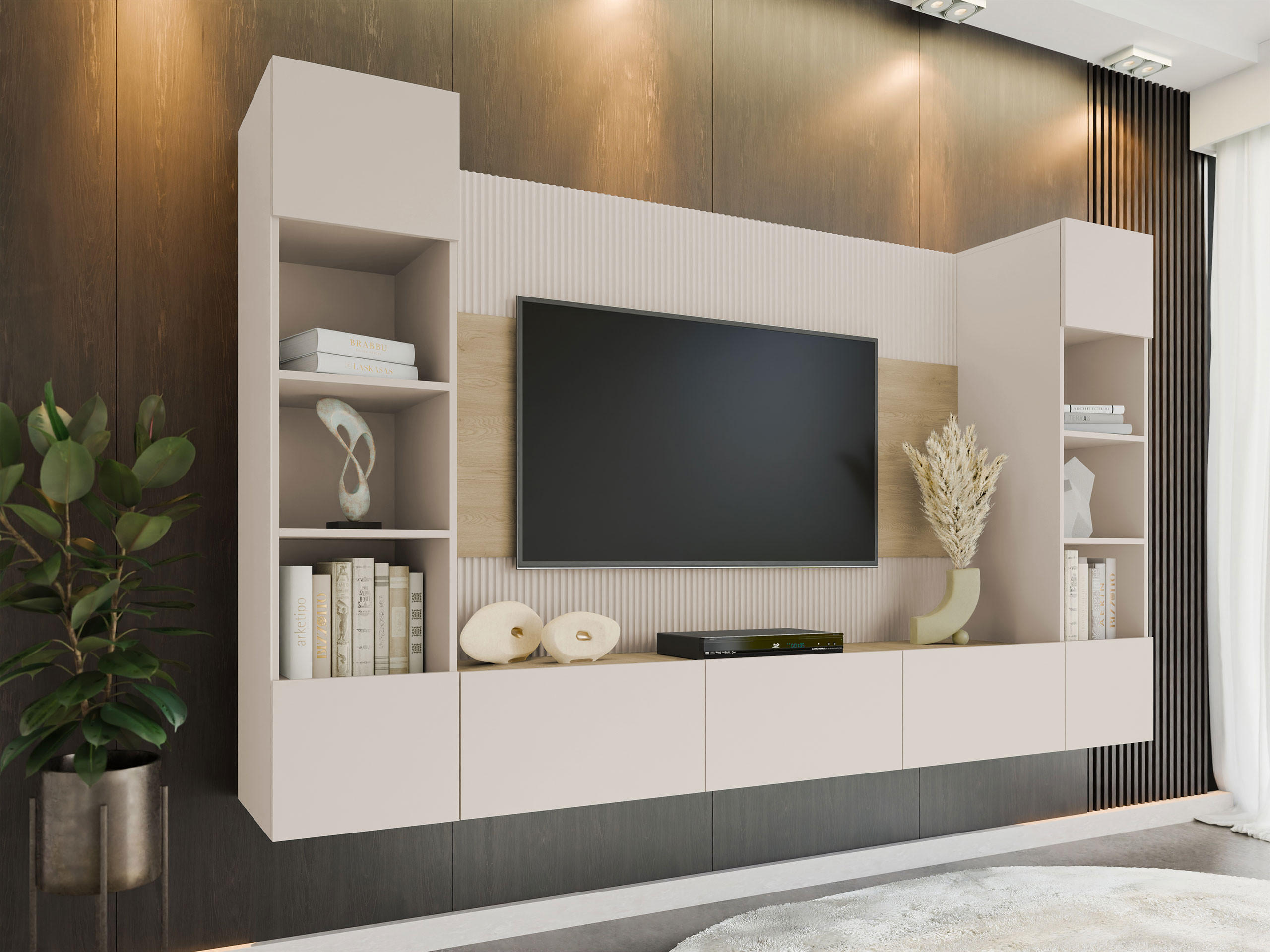 WOHNWAND Deromi I - Beige, Holzwerkstoff (260/150/38cm) - MIRJAN24