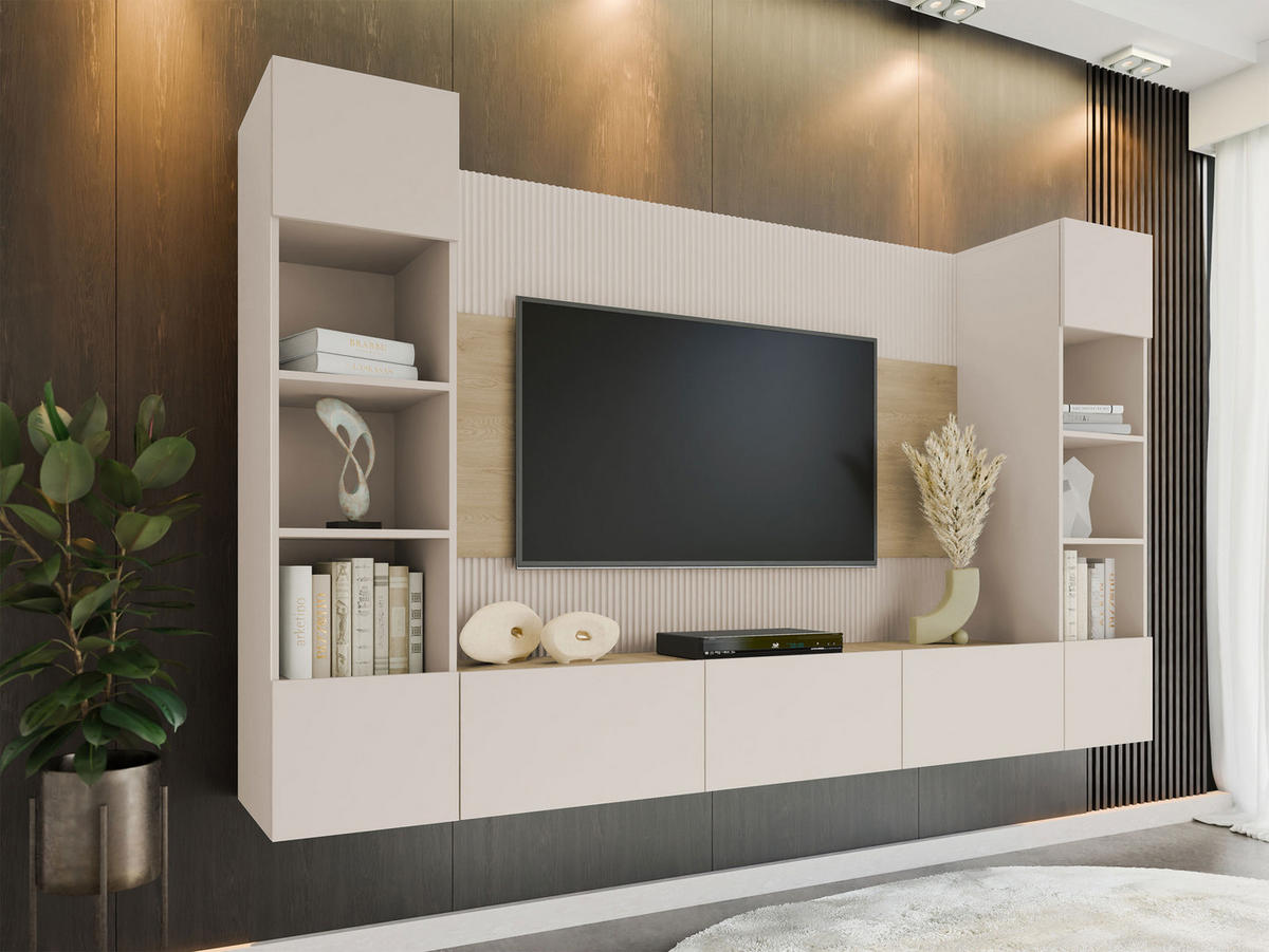 WOHNWAND Deromi I - Beige, Holzwerkstoff (260/150/38cm) - MIRJAN24