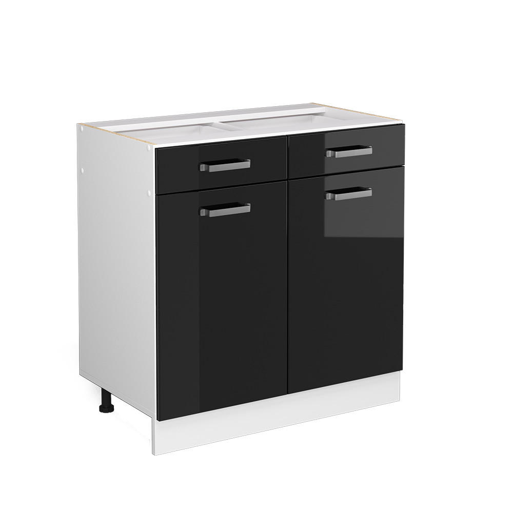 KÜCHENUNTERSCHRANK R-Line Schwarz Hochglanz 80 cm ohne Arbeitsplatte - Schwarz Hochglanz/Schwarz, Holzwerkstoff (80/81.6/46cm) - Vicco