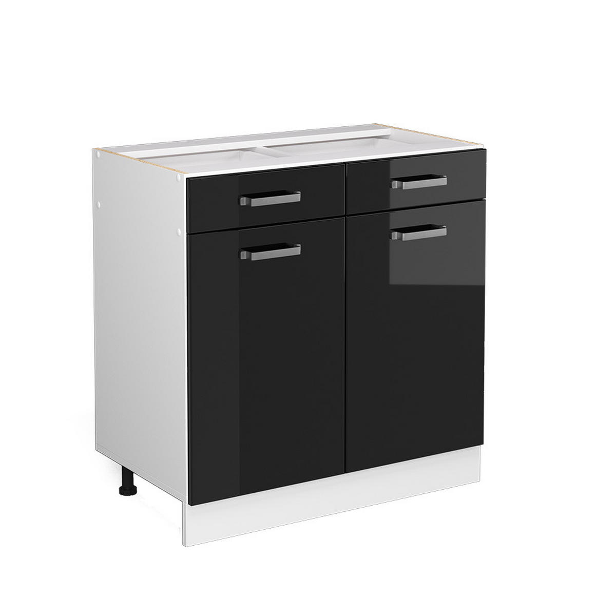 UNTERSCHRANK R-Line Schwarz Hochglanz 80 cm mit Schubladen und Türen ohne AP - Schwarz Hochglanz/Weiß, Holzwerkstoff (80/81.6/46cm) - Vicco