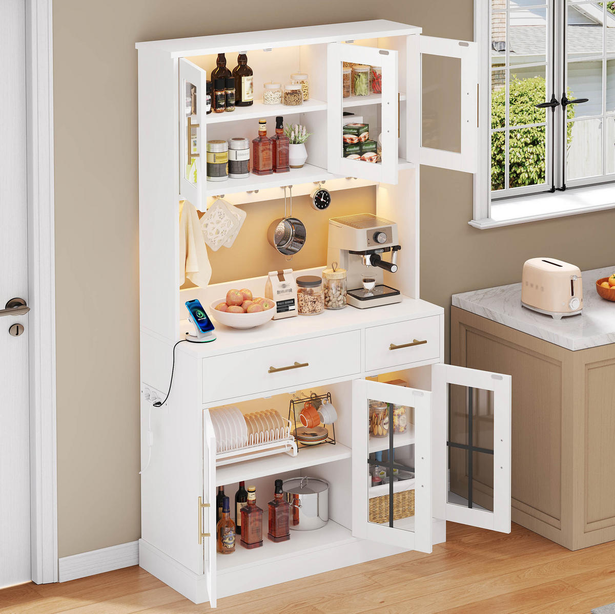 BUFFET 100/40/180 cm Weiß aus MDF mit LED-Beleuchtung - Weiß, Holzwerkstoff (100/180/40cm) - OKWISH