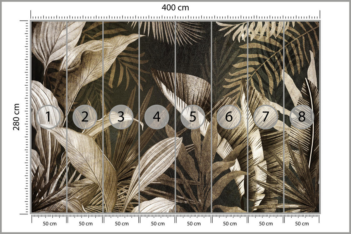 FOTOTAPETE Vintage Tropenpflanzen Blätter Exotisch Modern 400x280 - Beige/Grau, Papier (400/280cm) - Muralo