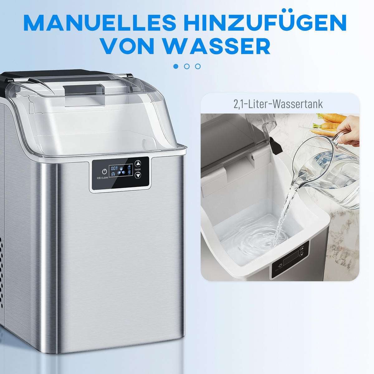 EISWÜRFELMASCHINE, 20 kg/24h, 2 L, Ice Maker Edelstahl 24 Eiswürfel in 6-15 Min. - Silberfarben, Kunststoff (24/39/33.5cm) - HOMCOM