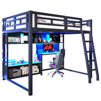HOCHBETT 140x200 cm Metall mit Schreibtisch im Gaming-Stil- Blaugrün - Schwarz, Metall (140/200cm) - KOMHTOM