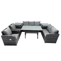Gartenmöbelset mit Esstisch,3-Sitzer Sofa,Beistelltischen Polyrattan Dunkelgrau 7-Sitzer - Dunkelgrau/Grau, Glas/Kunststoff - Fimous