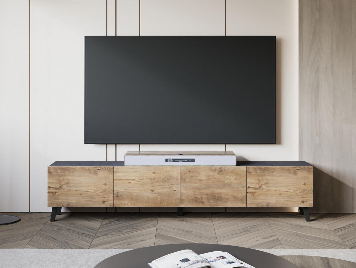 TV-LOWBOARD Phuket 190 - Schwarz/Braun, Holzwerkstoff/Kunststoff (190/40/32cm) - MIRJAN24