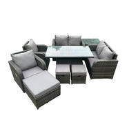 GARTENSOFA SET Polyrattan Dunkelgrau 9-Sitzer - Dunkelgrau/Grau, Metall - Fimous