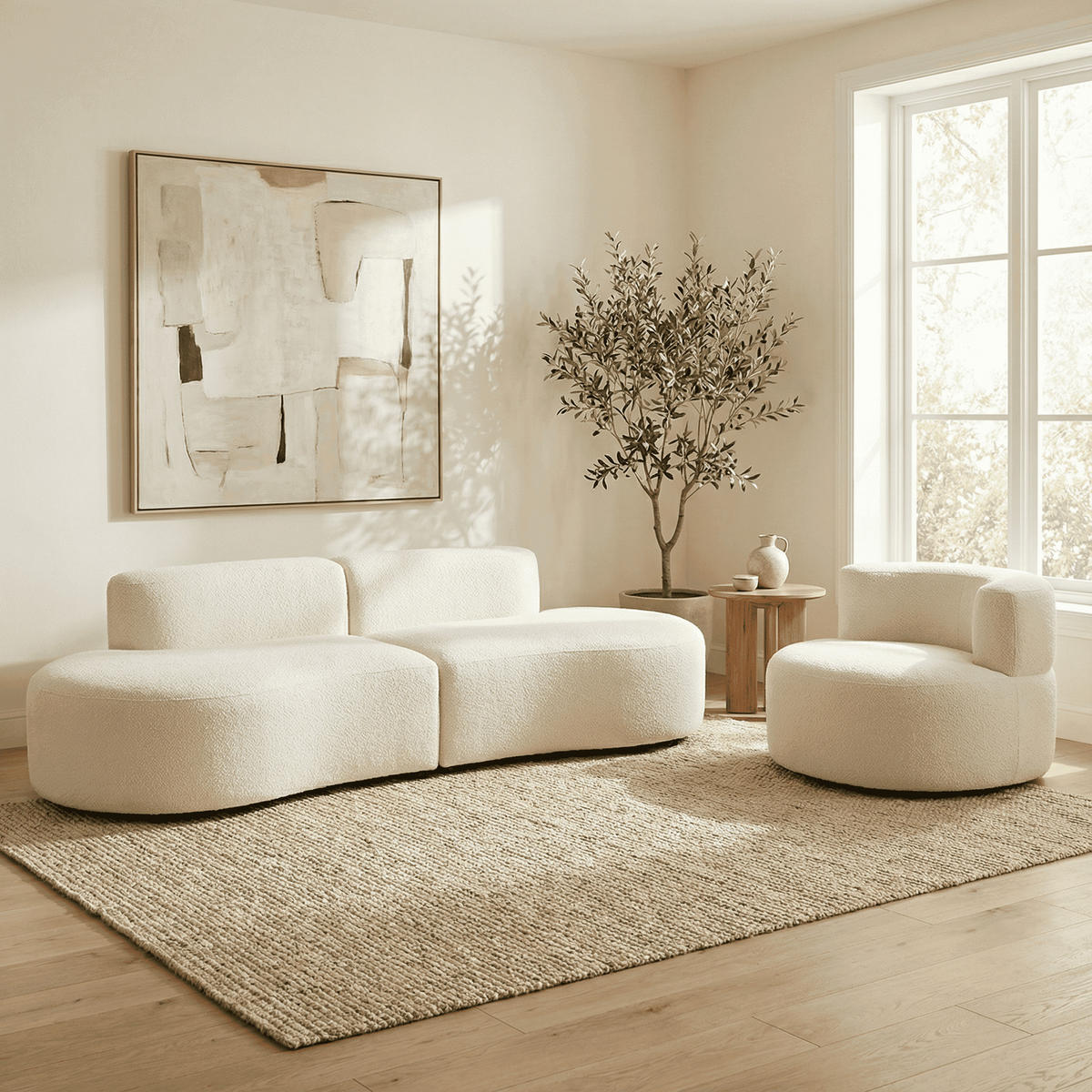 SITZGARNITUR Lounge Sofa und Sessel Weiß - Weiß, Textil (240/75/102cm) - COCO Living