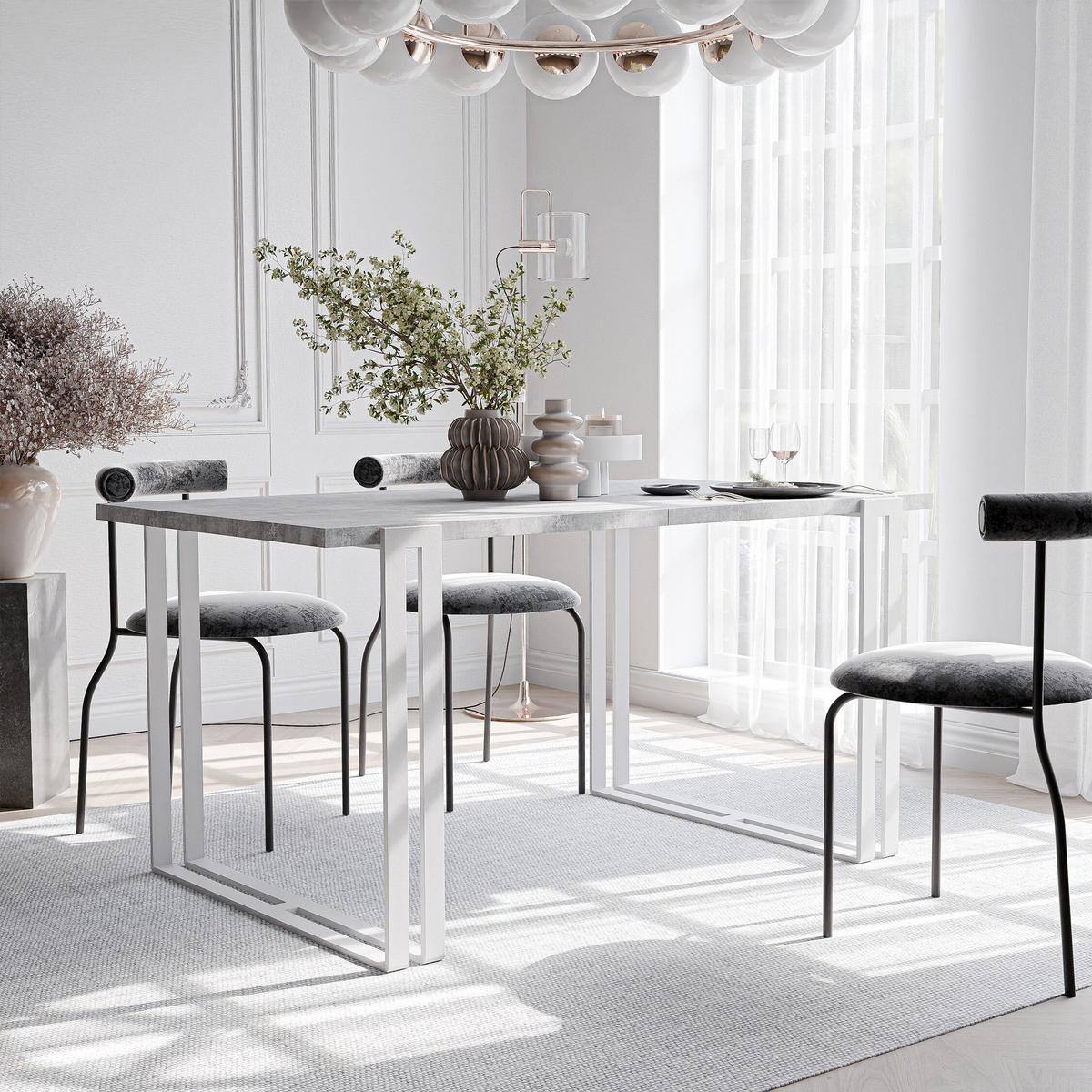TISCH ausziehbar aus MDF, Grau - Weiß/Grau, Holzwerkstoff (120/80/76cm) - Idohome