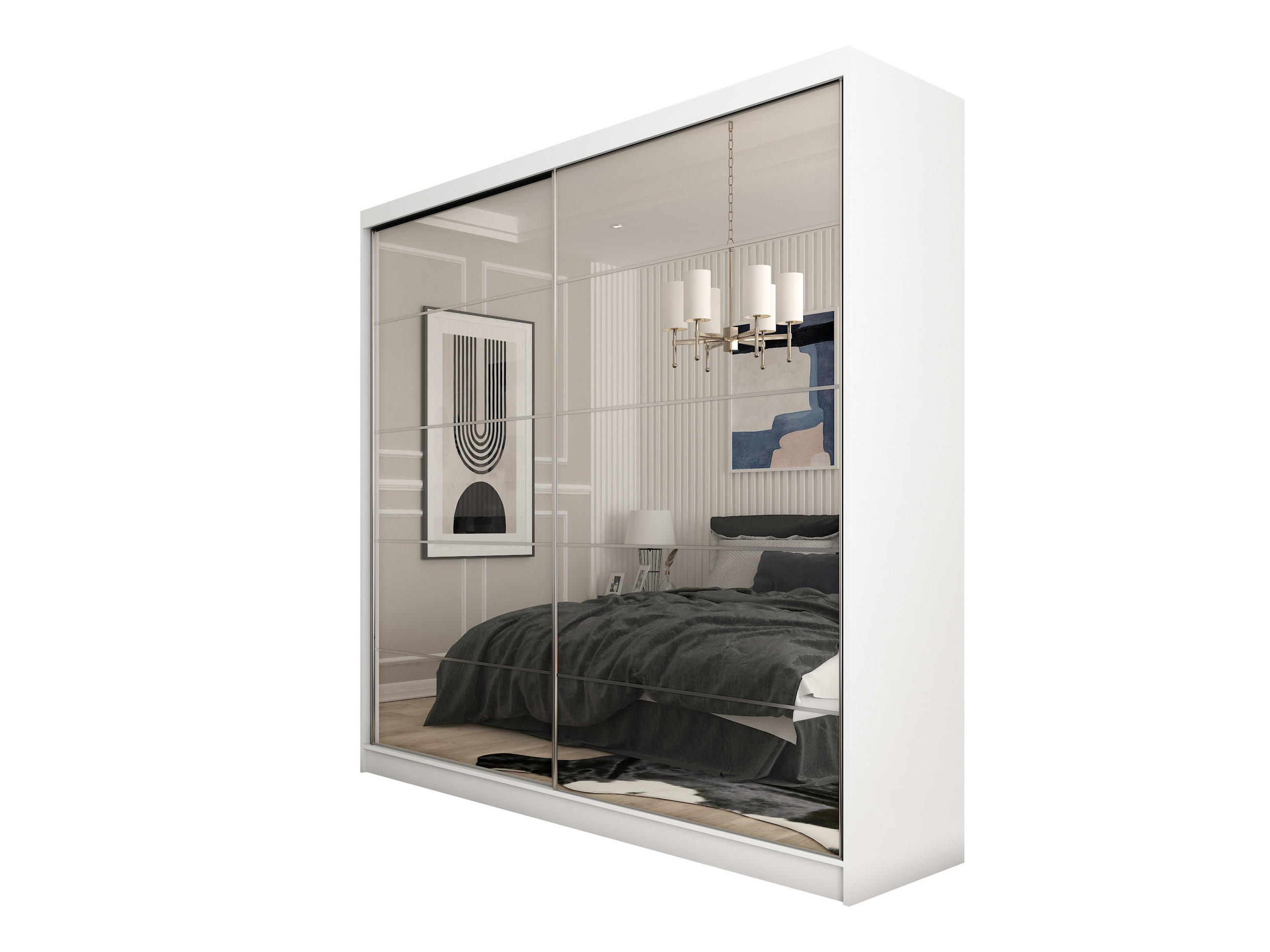 SCHWEBETÜRENSCHRANK FIORELLA 200/216/61 cm 2-türig mit Spiegel Weiß - Weiß, Holzwerkstoff (200/216/61cm) - MASSENO