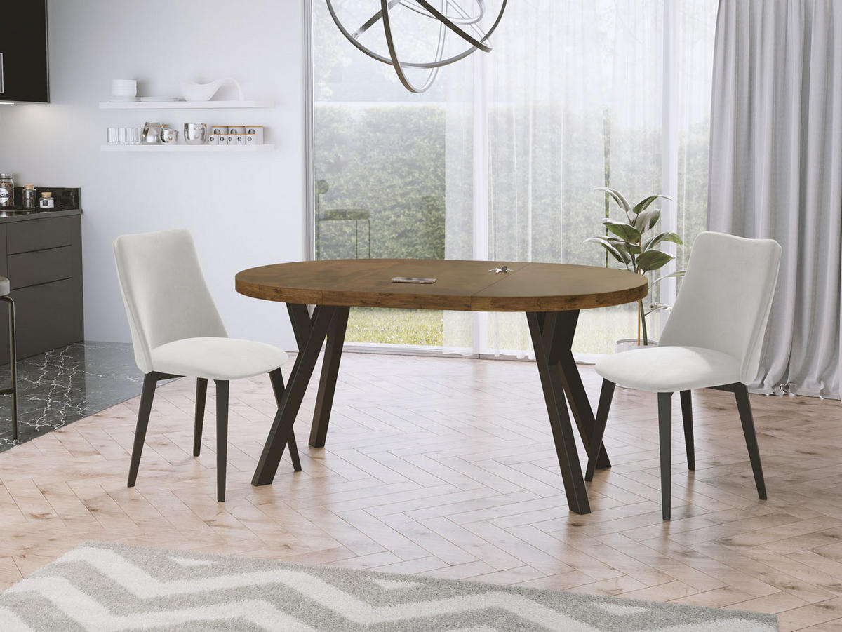 ESSTISCH Twixy runder ausziehbarer, Lefkas Eiche 100-150/100/76 cm - Alteiche/Schwarz, Holz/Holzwerkstoff (100/100/76cm) - WFL GROUP