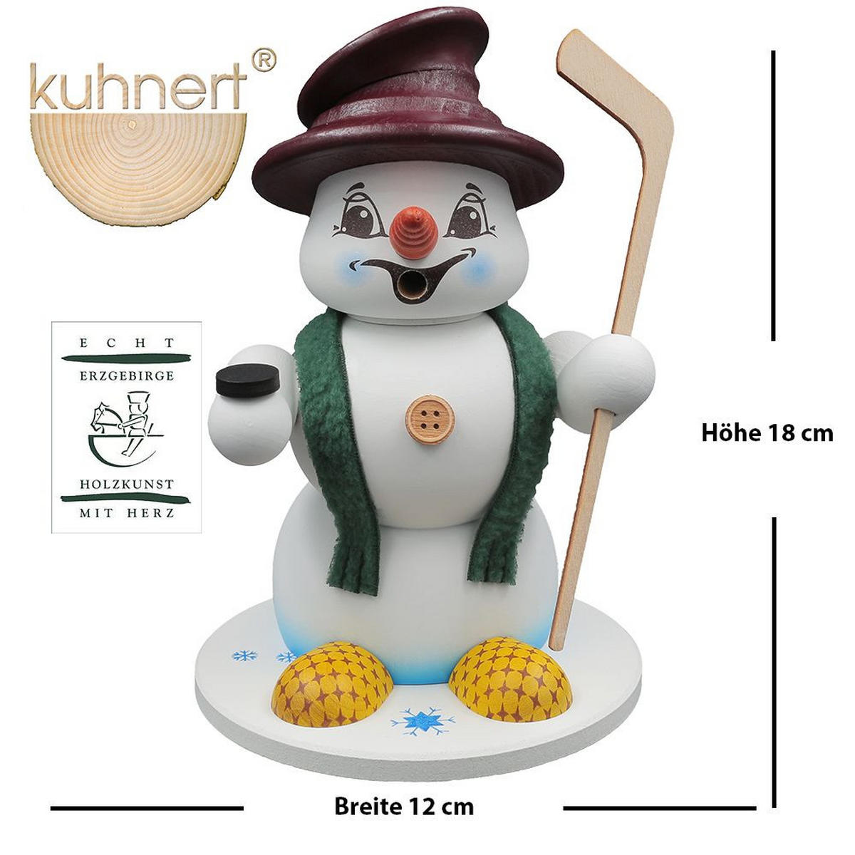 RAUCHFIGUR Schneemann Weiß Eishockeyspieler 19 cm - Multicolor, Holz (15/19/0.1cm)