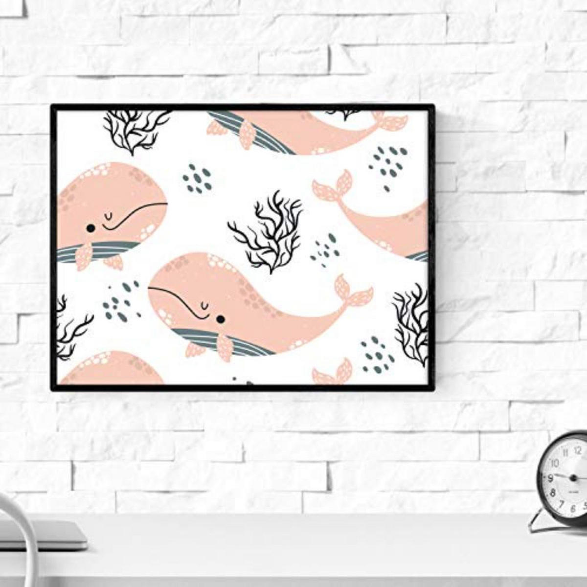 POSTER Set mit 4 Orange graue rosa Wale A4 Schwarzer Rahmen - Schwarz, Papier (29.7/3cm) - Nacnic