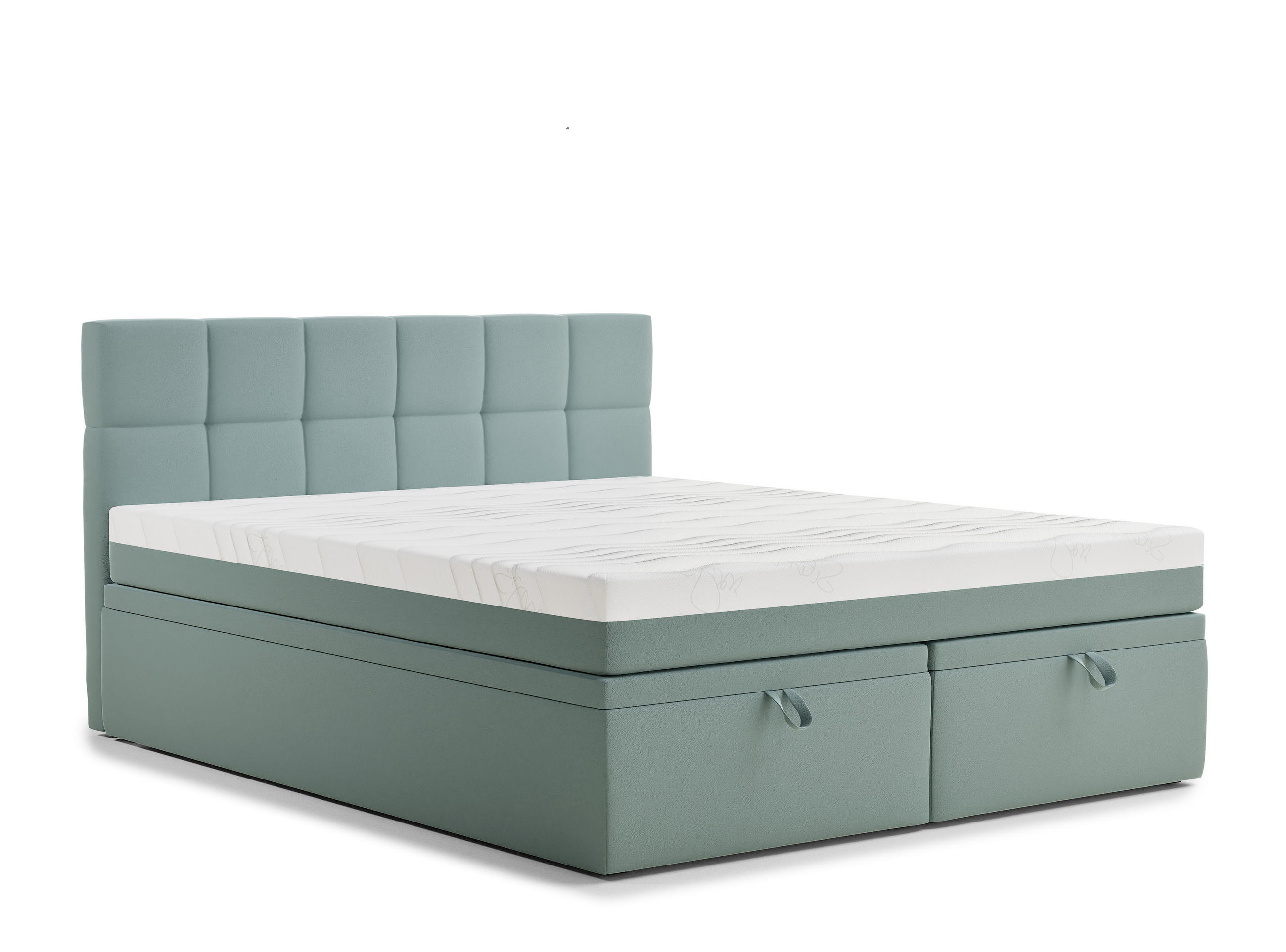 BOXBETT 200/200 cm Gotu S, in Türkis, Matratze, gepolstertes Kopfteil, Bettkasten, H3 = fest - Türkis/Schwarz, Holz/Holzwerkstoff (200/200cm) - Maison de Reve