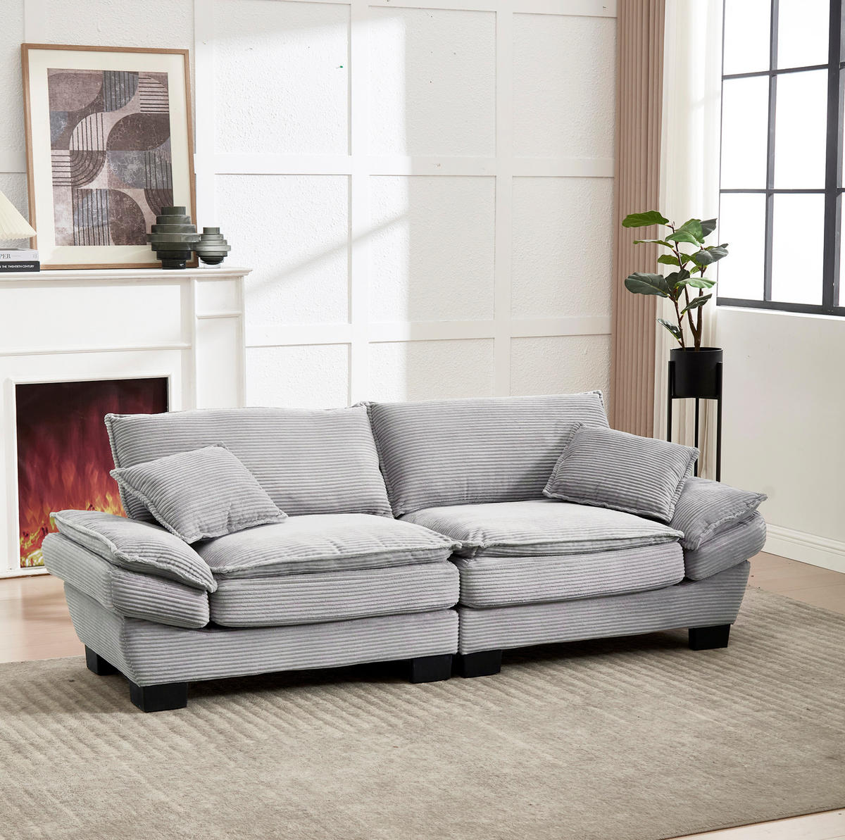 SOFA 2-Sitzer ultratiefer Sitz ca. 224 x 81 x 81 cm Samt Light Gray - Hellgrau, Kunststoff (224/81/81cm) - Meubliv