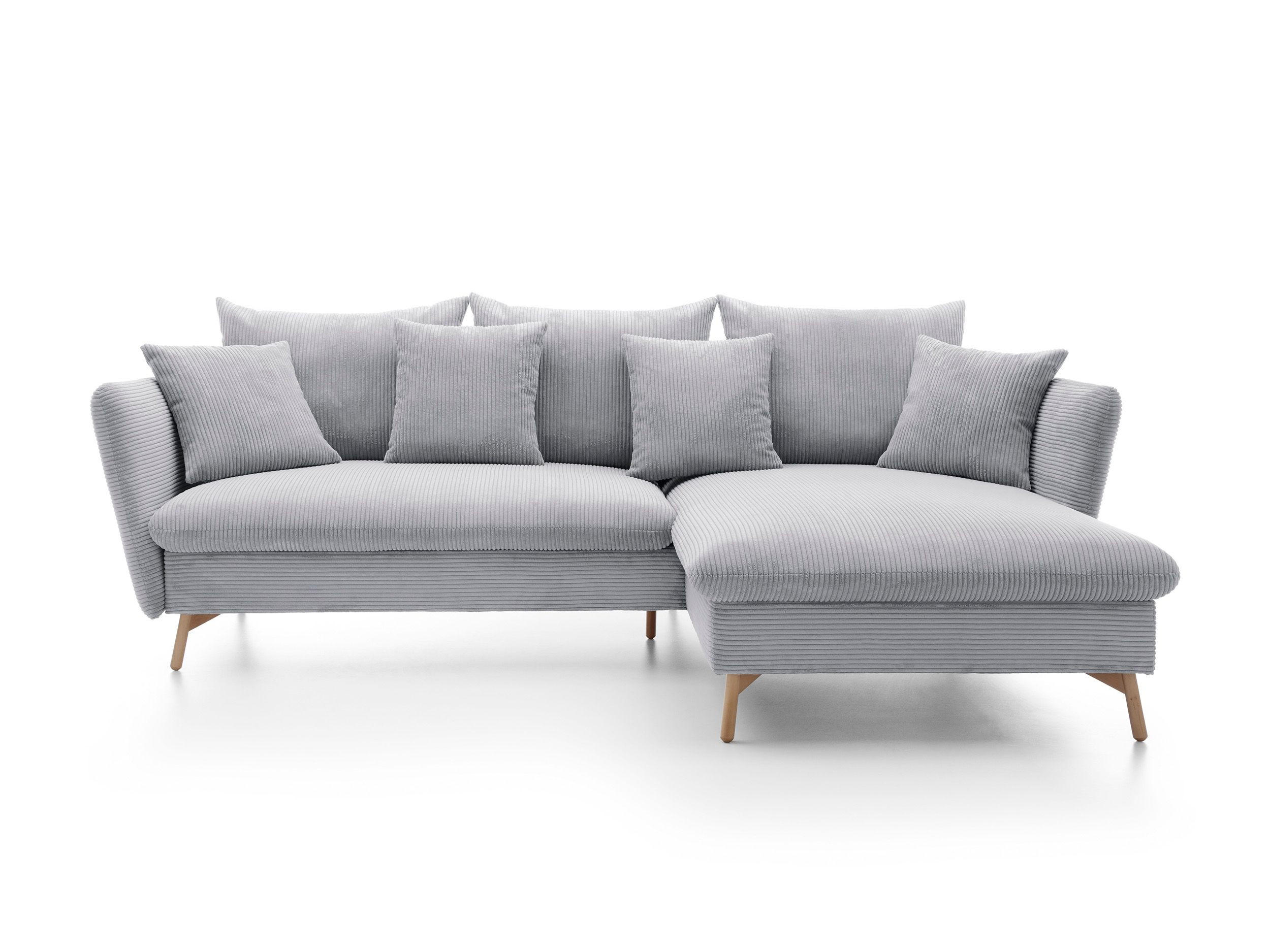 ECKSOFA NERA Grau Kordstoff mit Schlaffunktion - Grau, Holz (258/167cm) - MASSENO