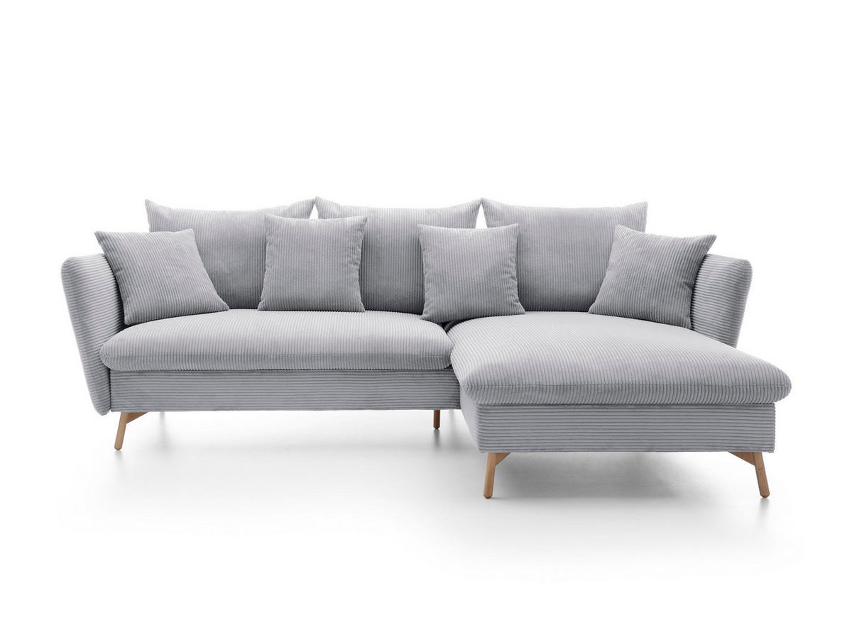 ECKSOFA NERA Grau Kordstoff mit Schlaffunktion - Grau, Holz (258/167cm) - MASSENO