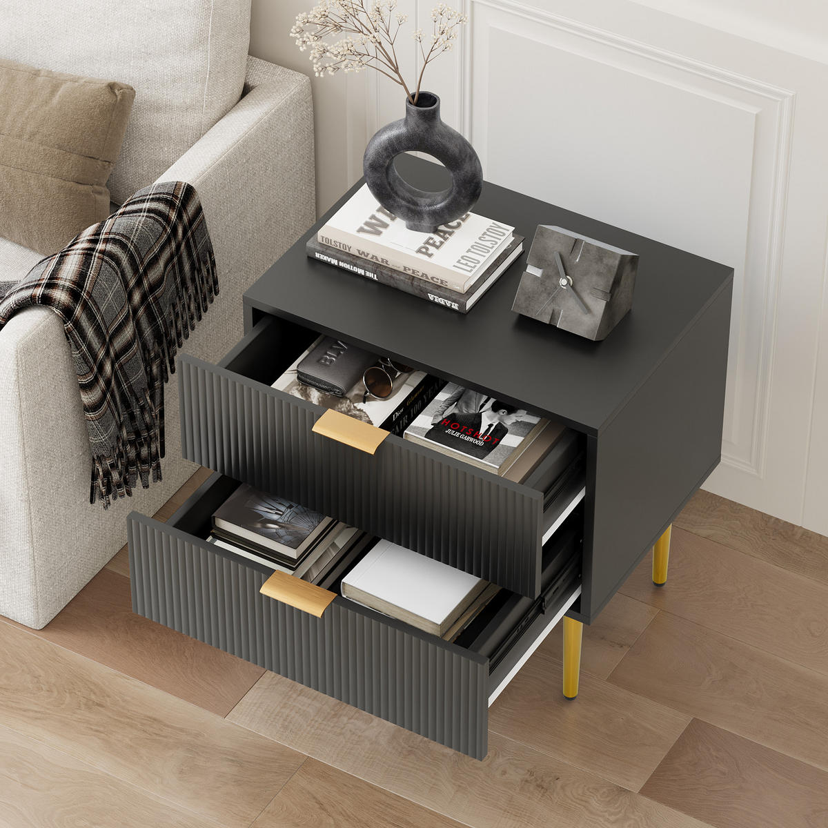 NACHTTISCH Schwarz 53/41/53 cm - Schwarz, Holz (53/53/41.3cm) - PANGIVO