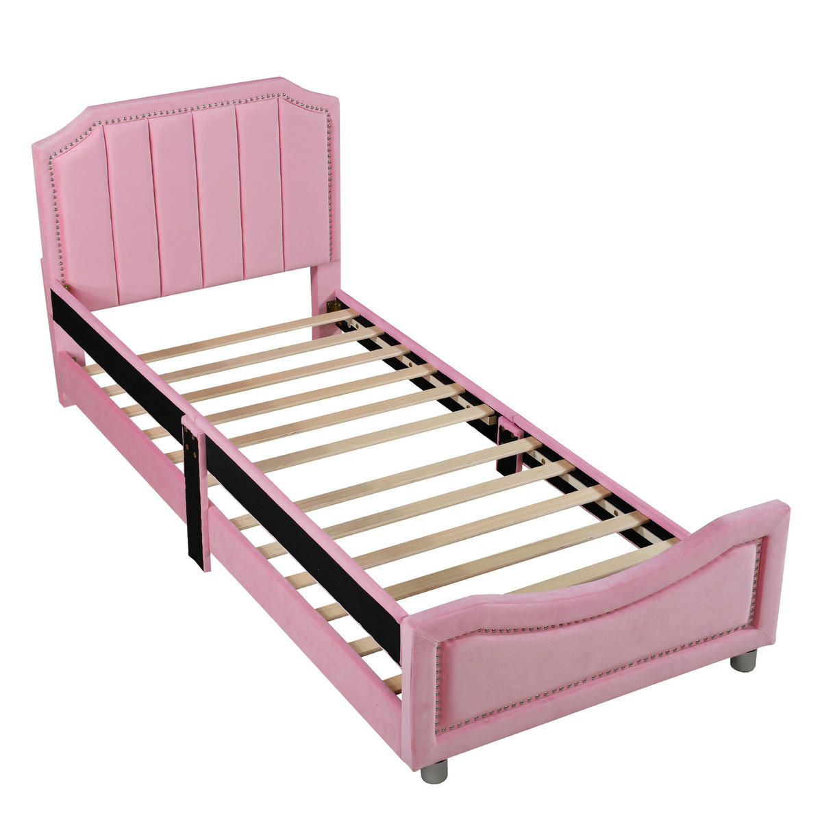 KINDEREINZELBETTEN aus Flanell 90 x 200 cm in Rosa mit Schlafsofa-Funktion - Rosa, Holz (90/200cm) - Modfu