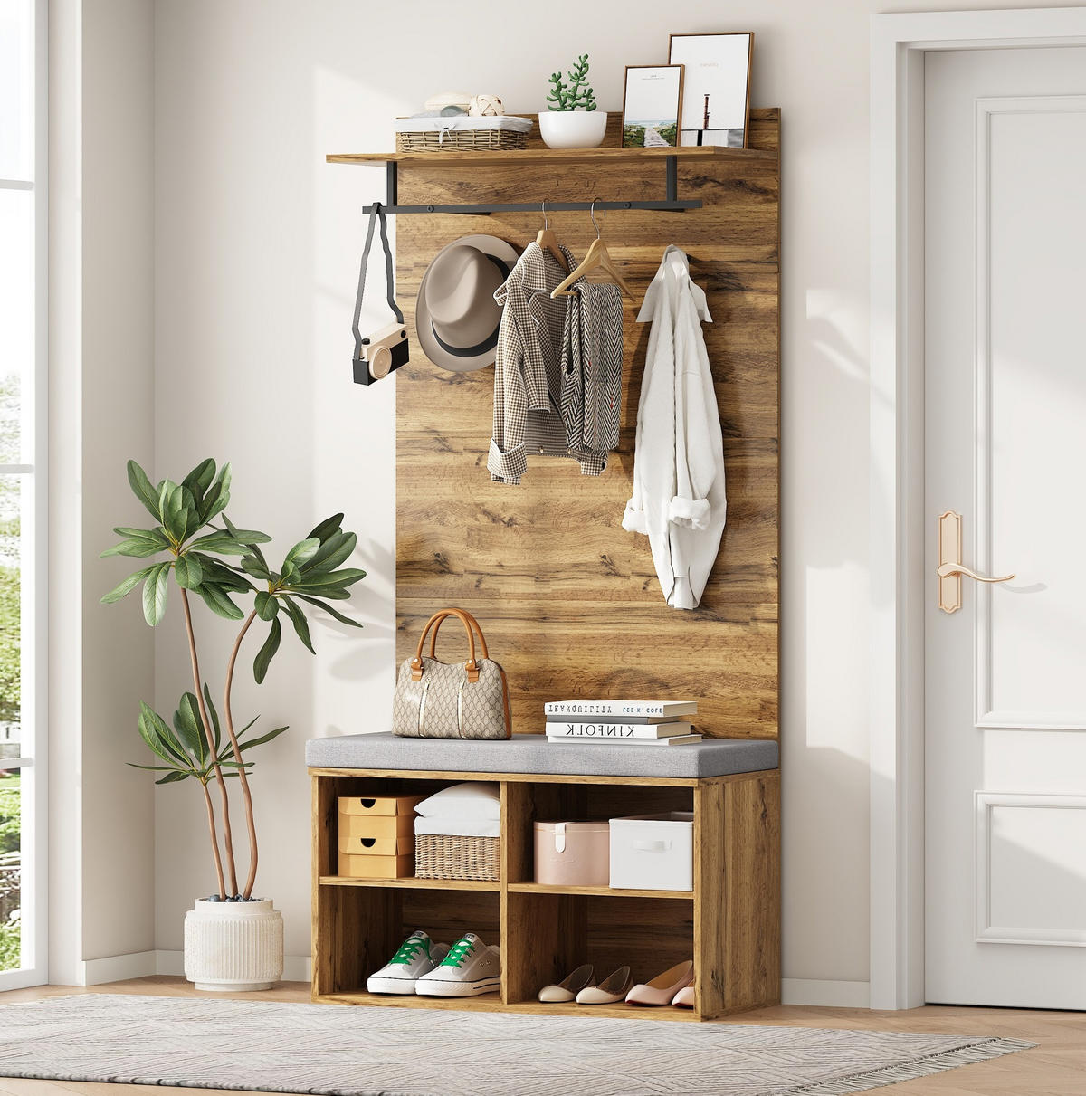 GARDEROBENSET mit Schuhbank 84 x 35 x 175 cm Holzoptik Eiche - Braun, Holzwerkstoff (37/175/84cm) - Beauniv