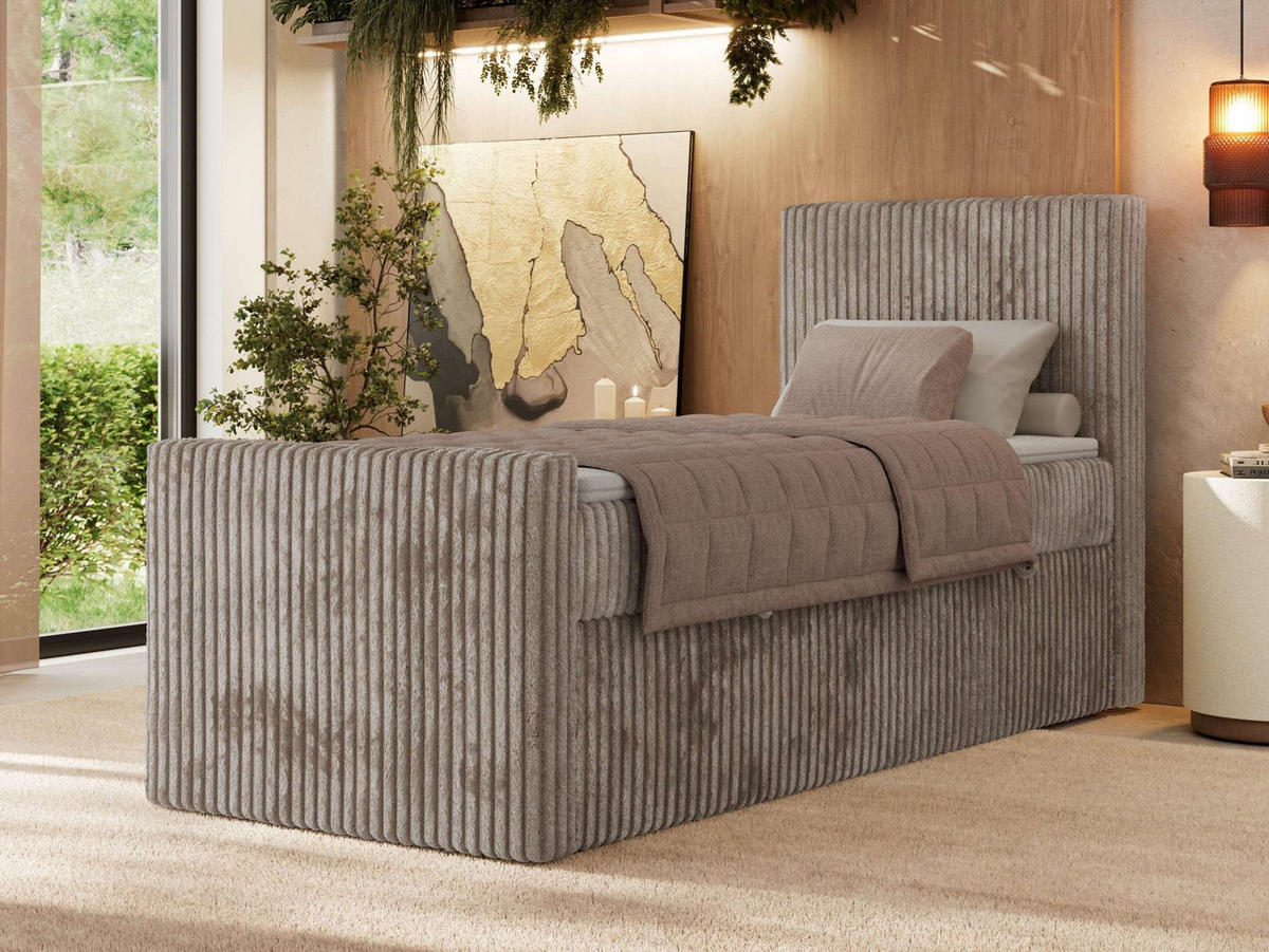 BOXBETT TILIANO DUO 90/200 - Hellbraun Cord - H4 - Topper Visco - Rechts Seite - Hellbraun, Textil (90/200cm) - MKS