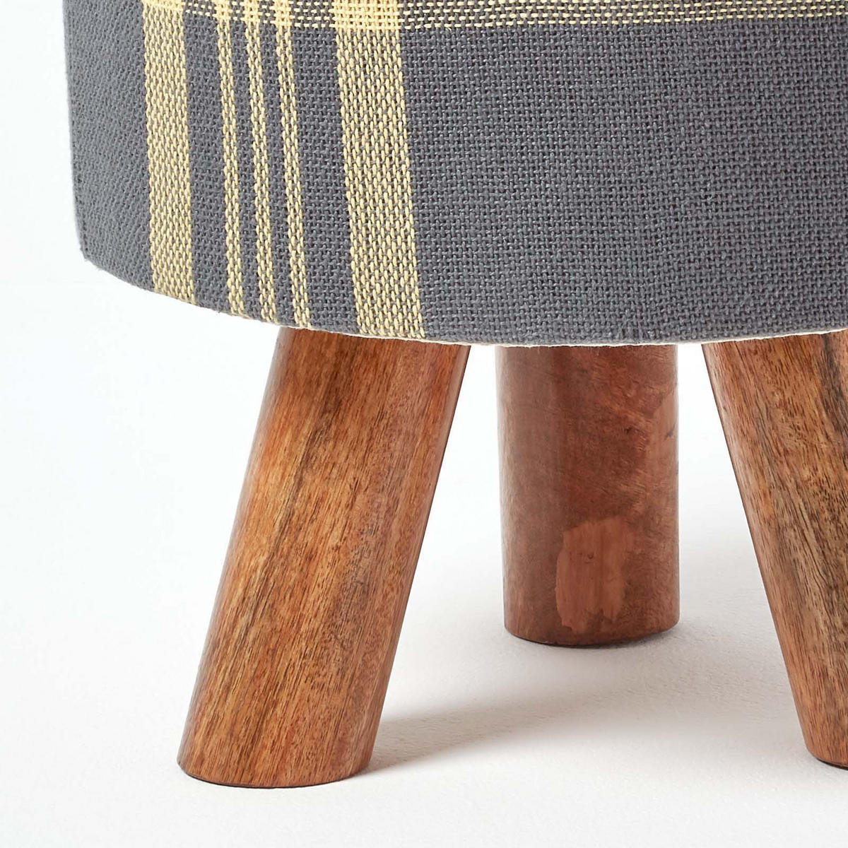 SITZHOCKER grau kariert, Dreibein 32/32/42 cm - Grau, Textil (32/42/32cm) - Homescapes