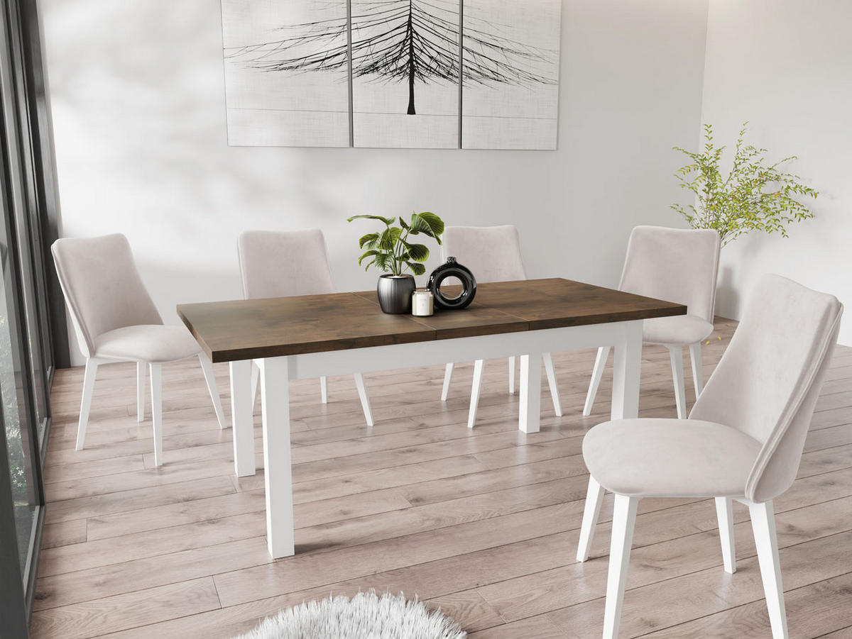 ESSTISCH Molly rechteckig ausziehbar, Lefkas Eiche 120-160/67/75 cm - Alteiche/Weiß, Holz/Holzwerkstoff (120/67/75cm) - WFL GROUP